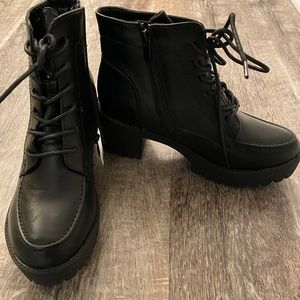Black Leather Chunky Boots- Brand New